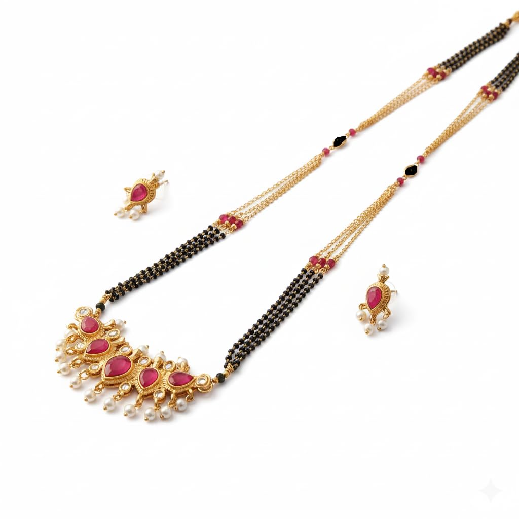 Traditional 36-Inch 3 Line Mangalsutra | Gold-Plated Maharashtrian Long Black Beads Mangal Sutra for Women stylish Micropilish Mangal Sutra