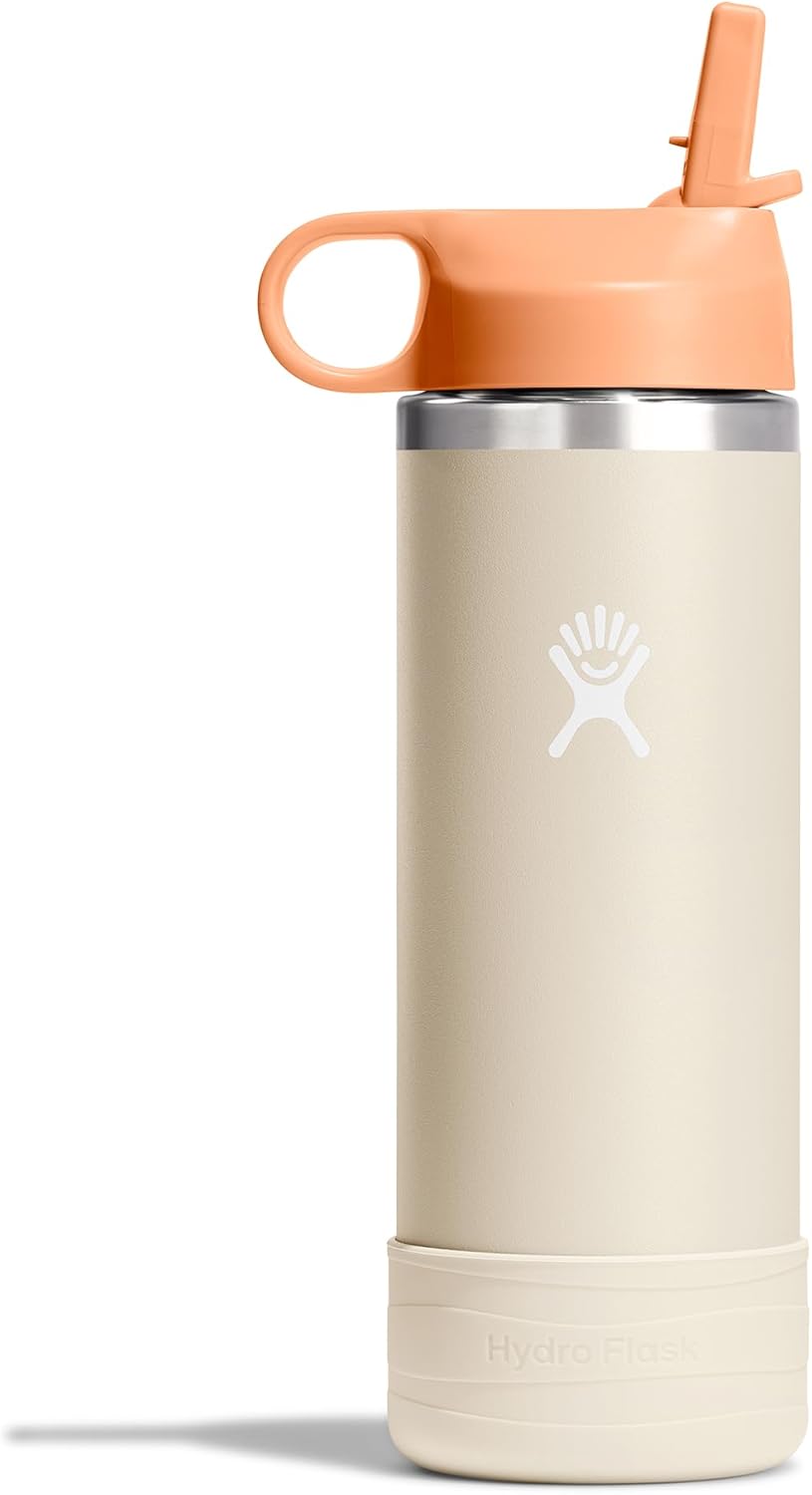 Hydro Flask Kids Water Bottle for School – Stainless Steel and Insulated with Straw Cap – 18 Oz Coconut