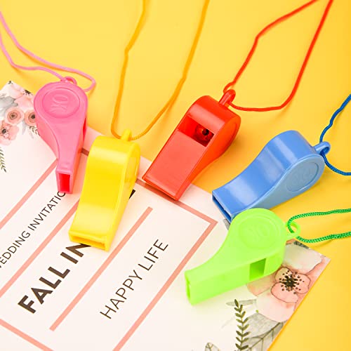 Lezevn 120 Pieces Neon Whistles with Lanyards Plastic Multicolor Whistles Sports and Party Bag Fillers (120) - Image 4