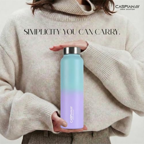 Image of CASPIAN / / / Astra ISI Certified Stainless Steel Water Bottle 1ltr.(Purple & Green, 1 Litre) | Leak Proof Thunder for Fridge Home Office Travel School Kids Boys Girls Adults Sports Gym Gift |BPA Free