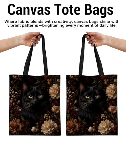 Image of Cute Cat Canvas Tote Bag for Women, Aesthetic Reusable Shoulder Bag for Shopping Travel Work