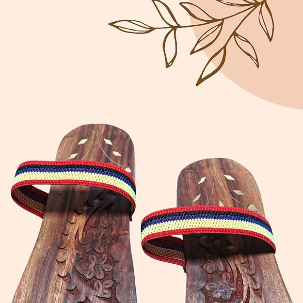 Image of Wooden Paduka (Khadau) with Strap | Traditional Wooden Sandals for Pooja & Temple | Charan Paduka | Wooden Footwear for Men & Women
