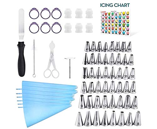 Kasmoire 70 Pcs Cake Decorating Tools kit-48 Numbered Piping Tips & 6 Reusable