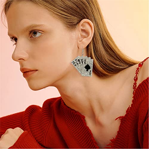 Unique Funny Hypoallergenic Alloy Sparkly Crystal Poker hearts and spades A Ace Playing Cards Dangle Drop Stud Earrings For Women Gambling Casino Jewelry Gift3