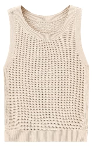 Image of Womens Knit Sweater Vest Summer Tank Tops Round Neck Crochet Hollow Out Sleeveless Crop Top