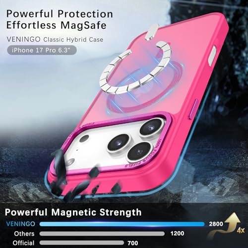 Image of YINLAI for iPhone 17 Pro Case 6.3-inch,Magnetic Compatible with MagSafe, Slim Matte Anti-Fingerprint, Shockproof Full Body Military Grade Protection for iPhone 17 Pro Cover, Hot Pink