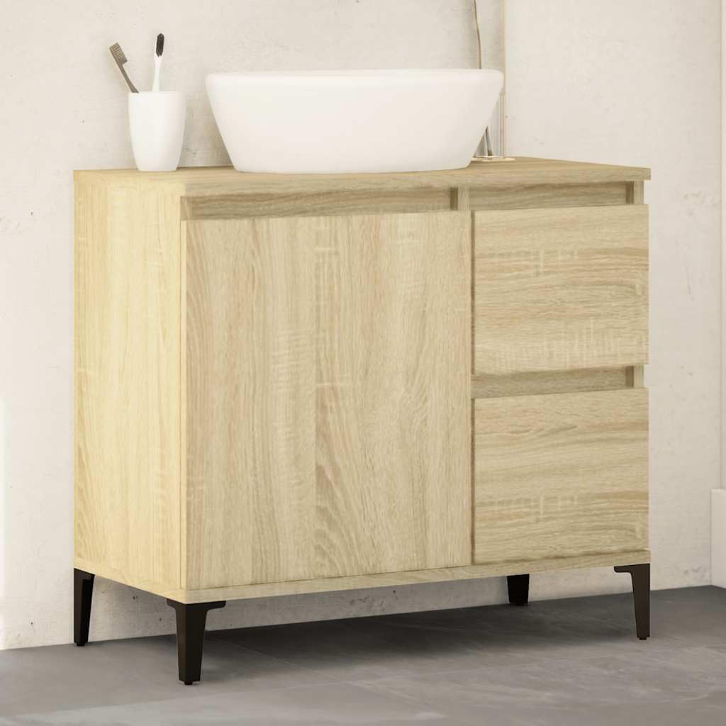 vidaXL Armoire de Salle de Bain, Meuble de Rangement avec Tiroirs et Compartiment, Organisateur de Toilette Maison Intérieur, Chêne Sonoma
