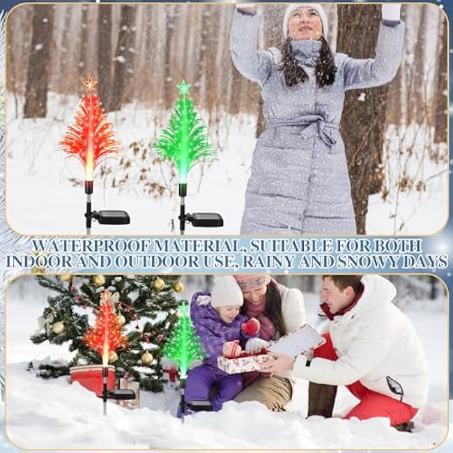 6 Pack Solar Christmas Tree Garden Stake Lights Outdoor Waterproof Color Changing Christmas Lighted Yard Decorations Optical Fiber Xmas Pathway Lights for Lawn Patio Cemetery (Red, Green)