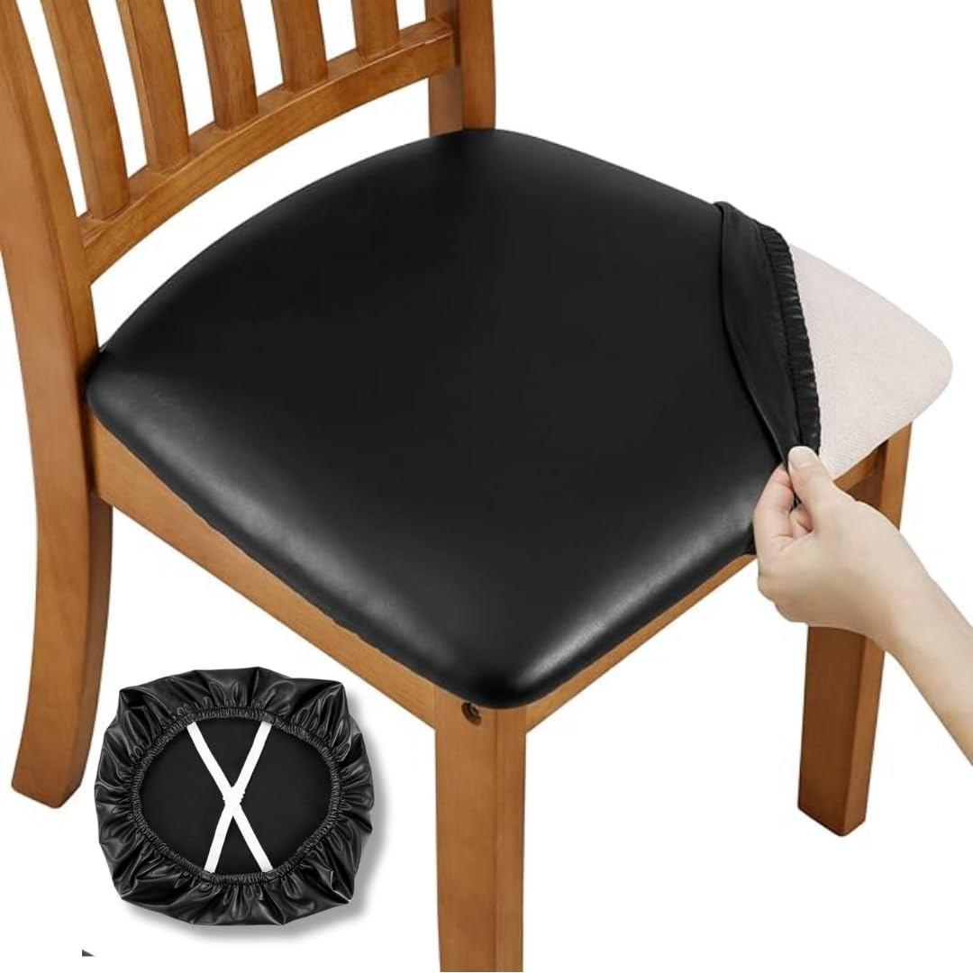 Qlarity Covers PU Leather Dining Chair Covers | Waterproof & Elastic Kitchen Chair Slipcovers for Stain/Scratch Protection | Soft & Well-Fitted Parsons Covers for Dining Room (Black-1pc)-image-12