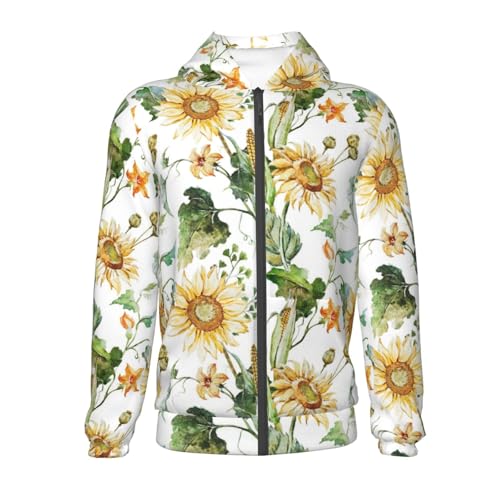 Watercolor Bright Sunflowers Kids Pullover Hoodies Boys Zip Up Sweatshirts Girls Athletic Clothes with Pocket2