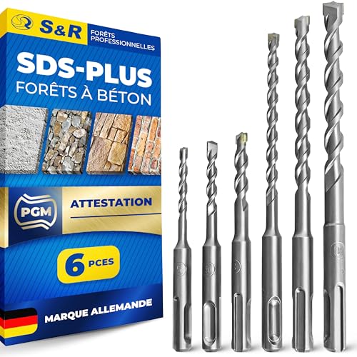 S&R Foret Béton SDS-Plus. Coffret 6 Meches Béton SDS pour Perceuse Visseuse Perforateur à Percussion. Foret sds plus Beton Maçonnerie Pierre Briques 5mm...