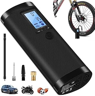 Portable Air Compressor Mini Tyre Inflator, VEEAPE Hand Held Pump 2000mAh with Emergency Lighting Digital LED Light, Rechargeable Lithium Battery for Bicycle Motorcycle Tires Ball and Other Inflatable