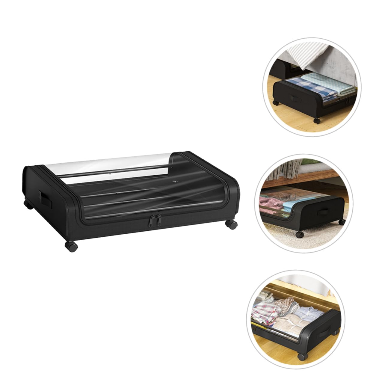 Cabilock Organizador De Almacenamiento Cama Ruedas Caja De Almacenaje De Gran Capacidad Para Ropa Juguetes y Mantas Contenedor Práctico y Espacio Ahorro Material Duradero Tapa Transparente