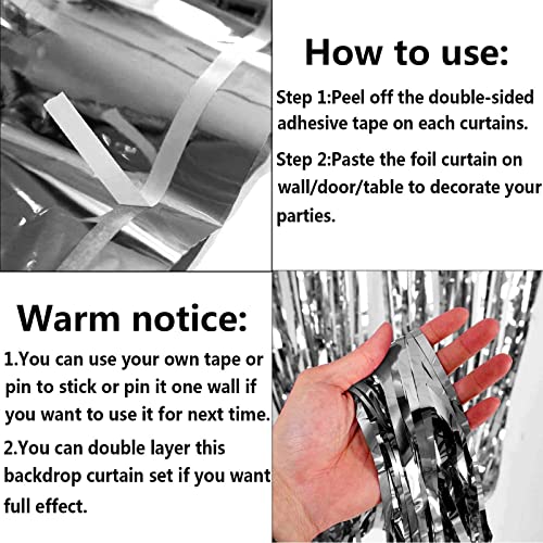 Image of 4 Pack Silver Foil Fringe Curtain Backdrop, 3.28Ft x 8.2Ft Metallic Tinsel Foil Fringe Streamer Curtains for Photo Booth Props, Birthday, Wedding, New Year's, Christmas Decoration Party Supplies