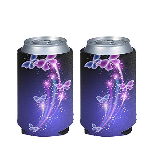 INSTANTARTS Women Girl Butterfly Stylish Slim Can Sleeves Bottle Insulator Sleeve Set of 2 Piece Can Beverage Coolers for Energy Drink & Beer Cans