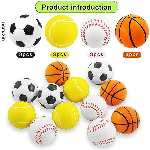 12 Stück Stressball, Mini Sportbälle, Antistressball Kinder, Enthält Fußball Basketball Tennis Baseball Stressbälle Anti Stress Geschenke für Erwachsene Kinder, Stress Angst Linderung