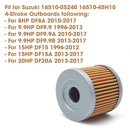 Image of 16510-05240 16510-45H10 Oil Filter Compatible with Suzuki 4 Stroke Outboard, Four Strokes Engine Oil Filter for DF8 DF8A DF9.9 DF9.9A DF9.9B DF15 DF15A DF20 DF20A 8HP 9.9HP 15HP 20HP