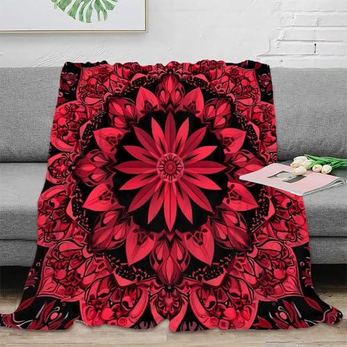 Plaid microfibre abstract pattern design couverture 3D mandala rouge salon