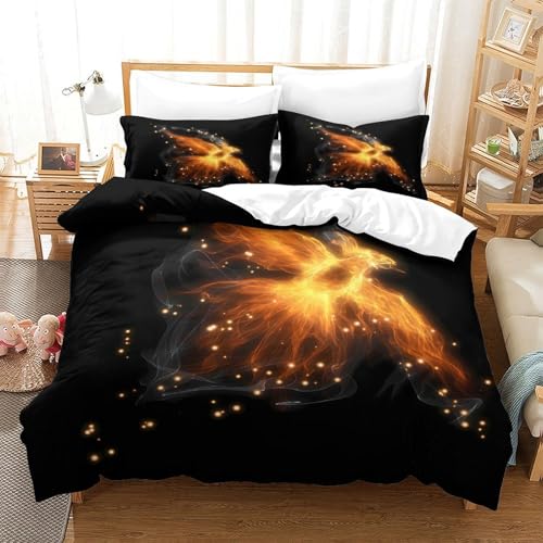Housse de couette oiseau de feu effet 3D parure lit microfibre ultra douce - 3
