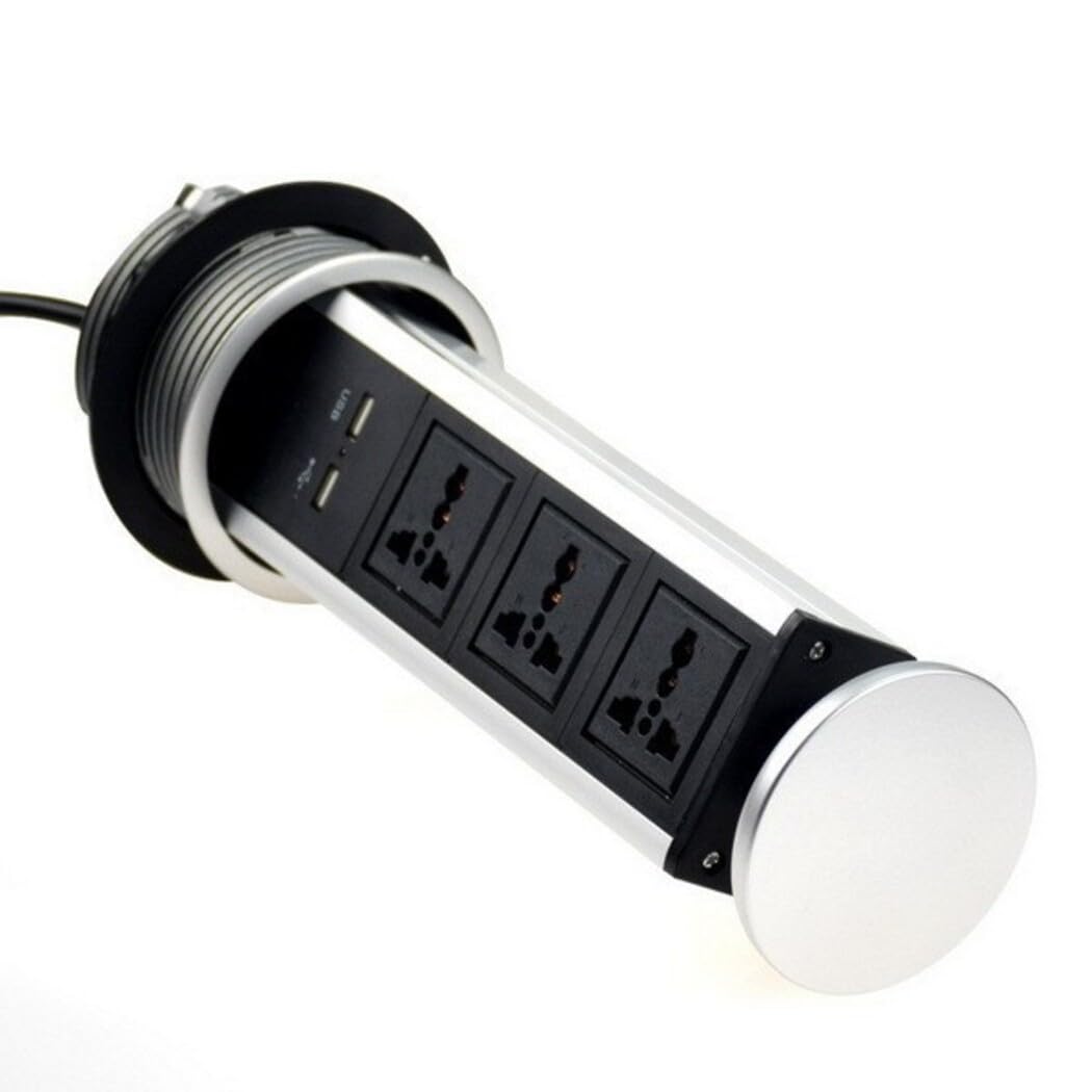 Table Socket pop UP 3 Power Socket 2 USB Charging Port Kitchen Table Desktop Sockets Retractable Countertops/Working table socket/hidden/Universal power plug/UK plug/USB Charging office