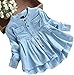 EISHOW Toddler Kids Little Girls Long Sleeve Top Blouse Ruffled Hem Denim Cute T-Shirt Spring Fall Autumn Casual Princess Clothes 1-7 Years Old (3XL (6-7T), Blue)