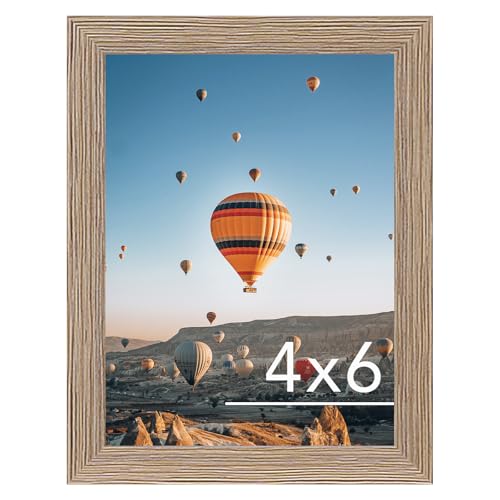 Image of JCJMY 4x6 Picture Frame Rustic Brown for Wall Hanging or Tabletop, Wall Mounting Horizontally or Vertically, 4 x 6 Wall Gallery Poster Photo Frame with Shatter Resistant Plexiglass,Rustic Brown