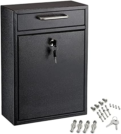 AdirOffice Ultimate Drop Box Wall-Mounted Mailbox - Hanging Secured Postbox - Durable Spacious Key - Perfect for After Hours Deposits Payments Key and Letter Drops (Black)