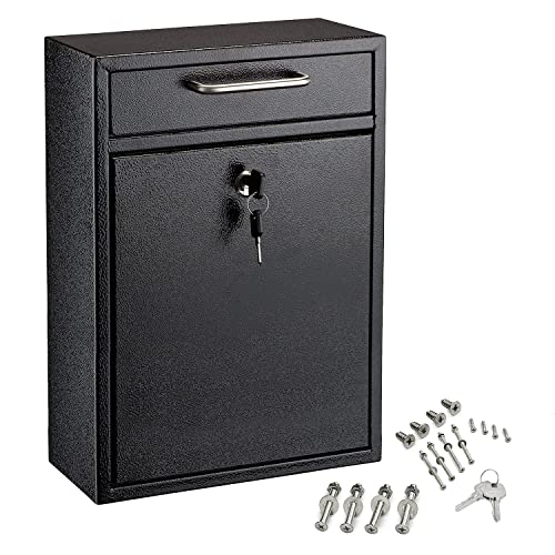 Adiroffice Ultimate Drop Box Wall-Mounted Mailbox - Hanging Secured Postbox - Durable Spacious Key - Perfect For After Hours Deposits Payments Key And Letter Drops (Black) #TOP6