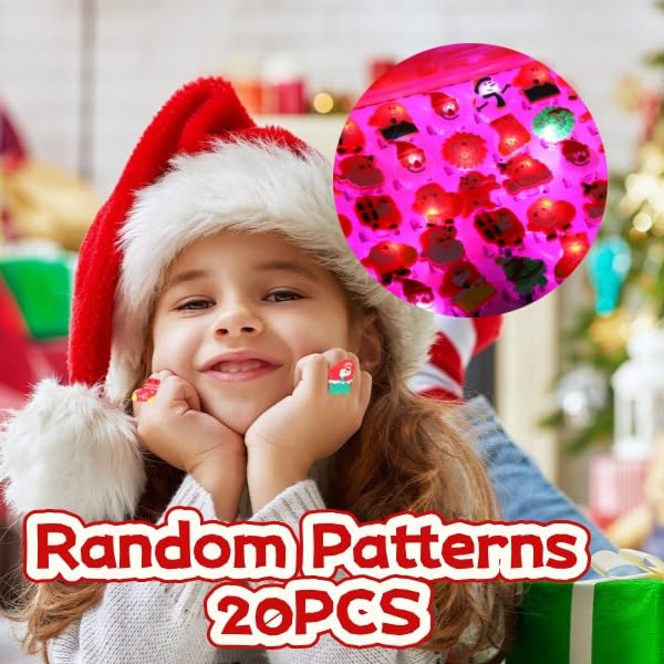 20PCS Weihnachten Blinkende Ringe LED Leuchtringe Fingerlichterm LED Fingerlampe Leuchtende Ringe Mit Weihnachtsmann Weihnachtsbaum Anderen Mustern Für Weihnachten Geburtstagsfeier Musikfestival Party