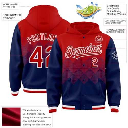 Custom Gradient Varsity Letterman Jacket Rhombus Pattern Hooded Baseball Jacket Stitched Name/Number/Logo Unisex2