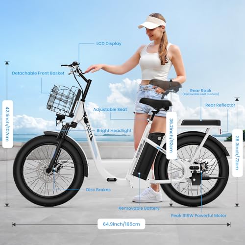 Image of Caroma Peak 1200W Electric Scooter with Seat, 20 inch Tires,30Miles&20MPH | All Terrain E Scooter with 2 Seats,Adjustable Electric Scooter for Adults with Basket,Adult Electric Bicycles Style Scooter