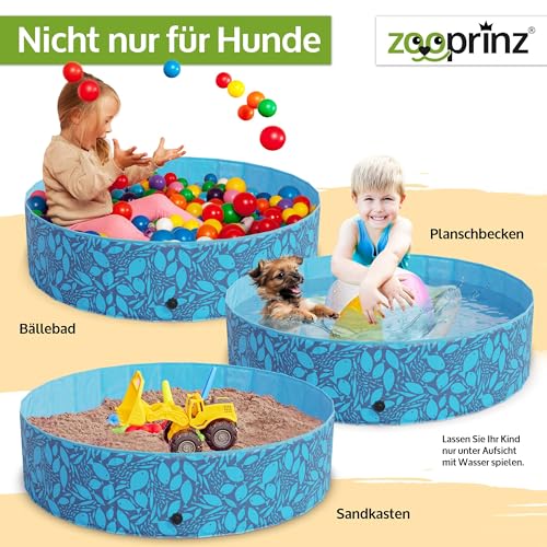zooprinz Faltbarer Pool 120x30 cm - Für große, kleine Hunde & Kinder in 2 Größen 160/120 x 30 cm – Haustier Hundepool stabil & rutschfest Swimmingpool, Planschbecken Hund Kind – Schwimmbad