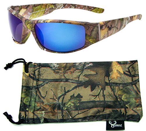 Hornz Brown Camuflaje del Bosque polarizados Gafas de Sol Hombres Full Frame Sport par Brazo & Free Matching Microfiber Pouch  Marco de Marrón Camo - Lente Azul