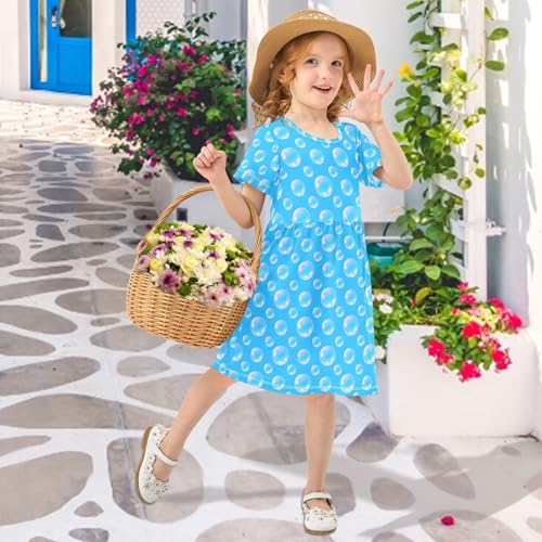 Bubble Pattern Girls Dresses Short Sleeve Casual Midi Sundress for Kids4