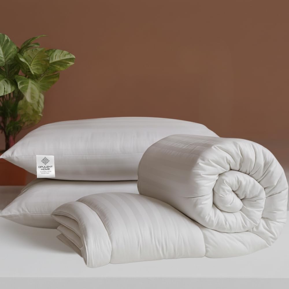 Opulent Home Striped Duvet & Pillow Set – 10.5 Tog All-Season Duvet, Breathable & Hypoallergenic, All UK Sizes - Single