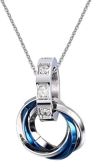 Aaishwarya Tri Rings Stainless Steel With Cz Blue Pendant Necklace | Stylish Chain for Men and Boys | Gifts for Men | Fash...