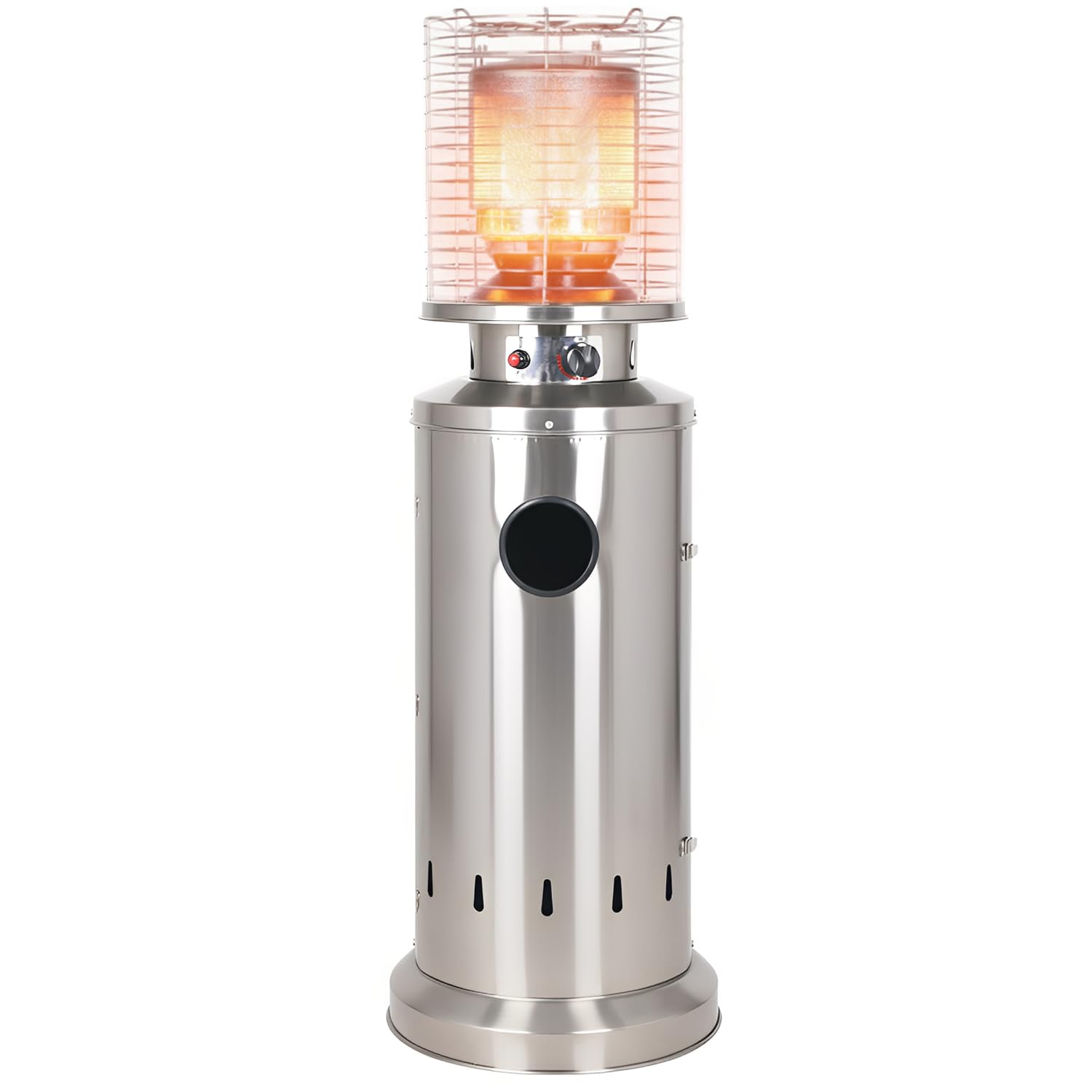 Marvin Stufa a Gas da Esterno, Riscaldatore Gpl Portatile con Ruote FIRE, Bruciatore Riscaldante Arredo, per Terrazzo Patio Giardino Locali Ristoranti Bar, In Acciaio Potenza 13 Kw (Acciaio Inox)