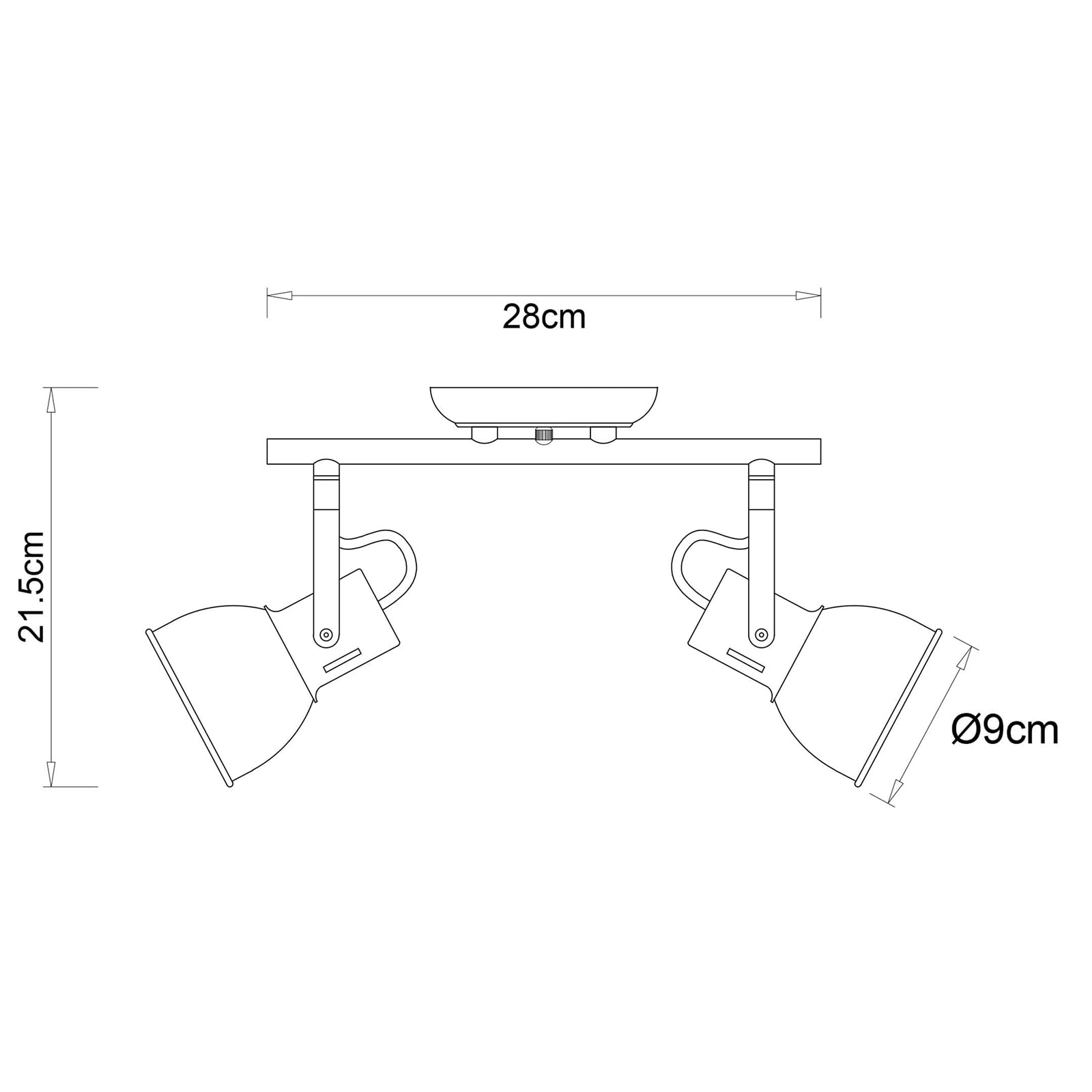 Lámpara de techo con 2 focos orientables, metal negro, con cable, focos LED de interior para cocina