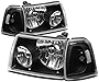 [Halogen Model] 4Pcs Factory Style Headlight Lamps and Parking Lights Compatible with Ford Ranger 2001-2011, Driver and Passenger Side, Black Housing Clear Corner