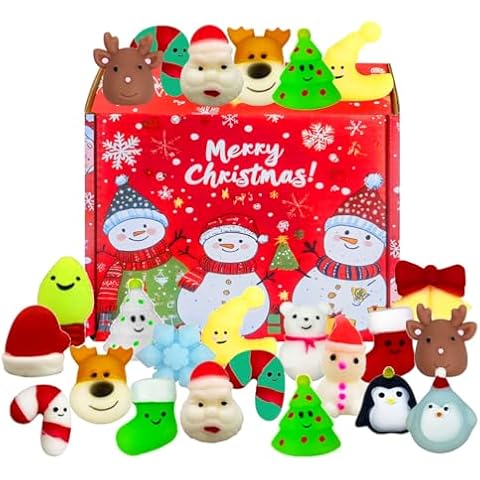 24 Pcs Christmas Mochi Squishy Toys,Mini Cute Squeeze Toy Stress Reliever Anxiety Packs for Kid Party Favors,Christmas Miniatures (Christmas) Cover