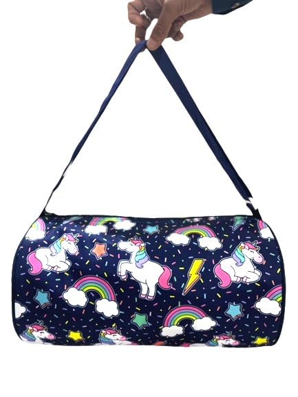 ™ Blue Pink Round Unicorn Printed Swimming Gym Travel Duffle Bag with Side Zip Pocket for Kids (Pack of 1, Blue)-image-48