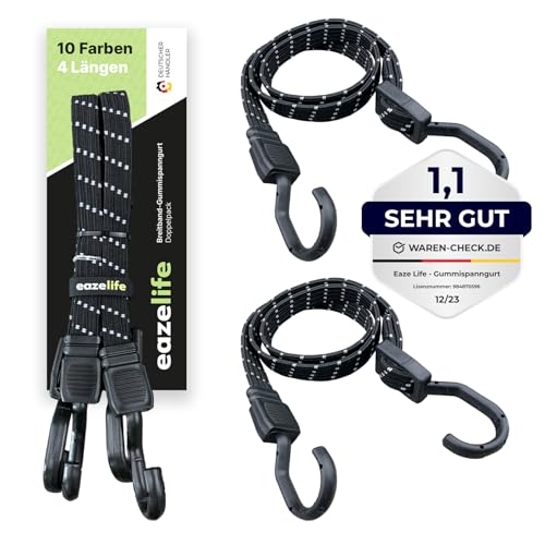 2er Set Gummispanngurt Spanngummi verstellbar reflektierend Breitband Expander mit Metallhaken stark belastbar für Auto Fahrrad und Outdoor-Aktivitäten (10 Farben 4 Längen) (60 cm Obsidian)
