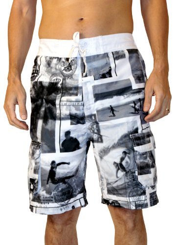 Alki'i Men's Hybrid Boardshorts - Surfer Postcard Print Grey L