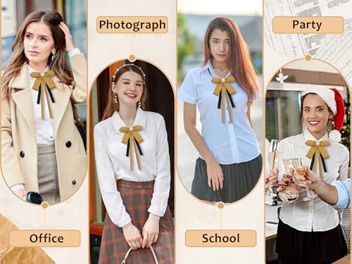 Image of LJBFNN Womens Bow Tie, Clip on Bow Ties Pre Tied Bowtie for Women Girls Ribbon Rhinestone Bow Tie for Shirt Uniform Wedding