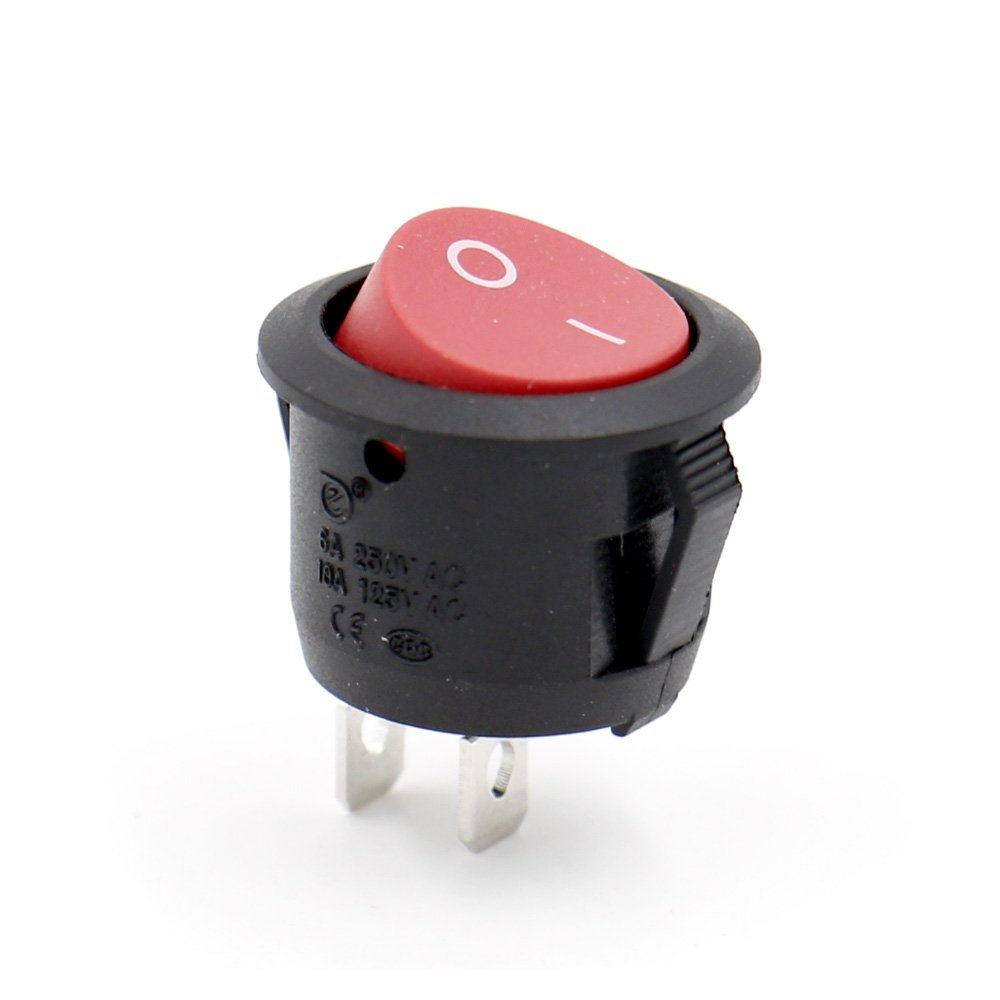 Baomain Boat Rocker Switch Red Round Button AC 6A/250V 10A/125V 2 Pin SPST ON/Off 2 Position 5 Pack
