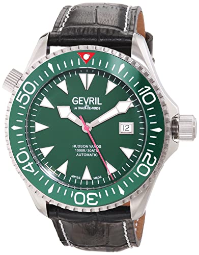 Gevril 48806-1 Men's Hudson Yards Automatic Watch, Genuine Handmade Black Italian Leather Strap