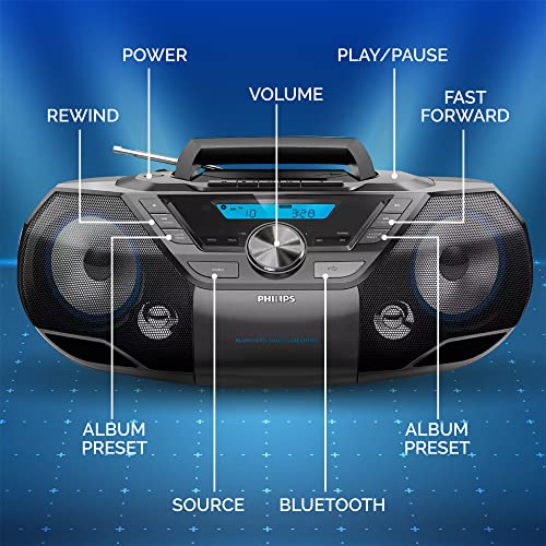Philips Portable CD Player Boombox Bluetooth with Cassette Player All in one Powerful Stereo Boom Box CD Player for Home Mega Bass Reflex Speakers, Radio/USB/MP3/AUX Input with Backlight LCD Display - Image 3