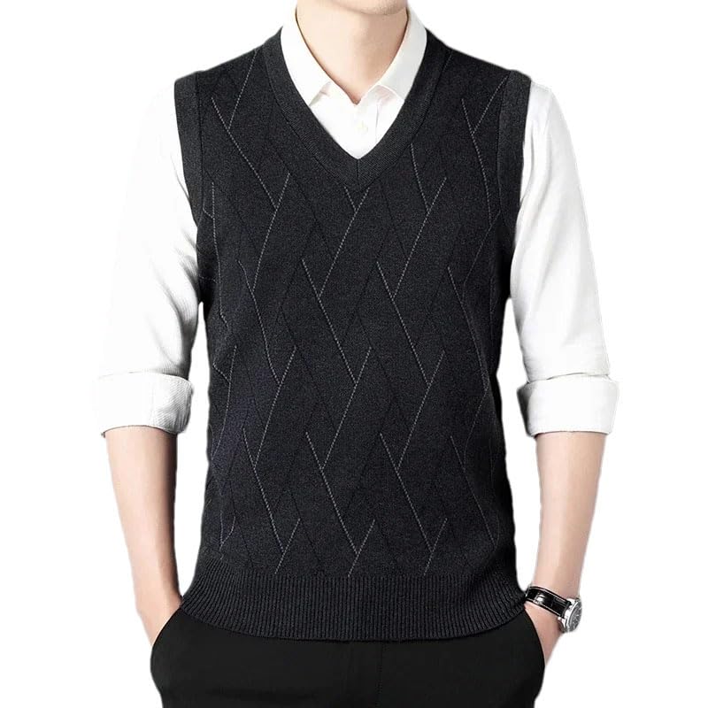 Men's Sleeveless Thickened Casual Sweater Tank Warm Men's Striped V-Neck Tank Top