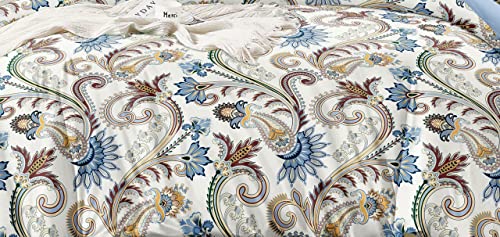 Image of Cotton Feel Glace Cotton Elastic Fitted Printed King Size Double Bed Bedsheet with 2 Pillow Cover(72 inchx78 inch) (White Rangoli)
