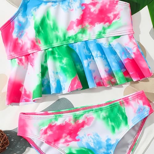Girls 2 Piece Swimsuits Bikini Set – Tie Dye Tankini with Spaghetti Strap & Ruffle Beach Sport Swimwear Bathing Suit4